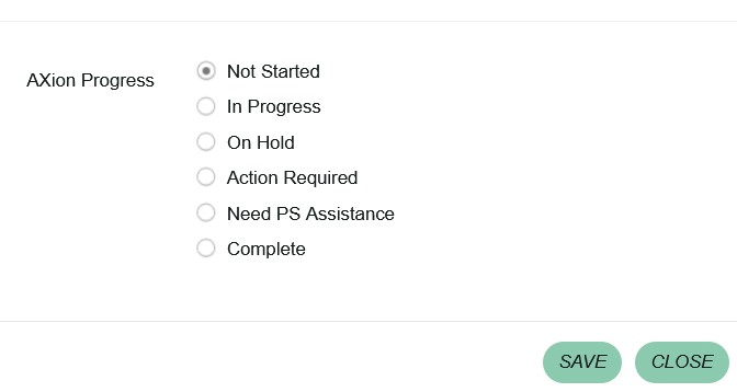 Axion Progress Tracking selection screen